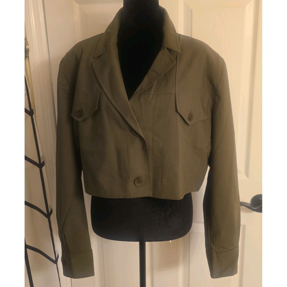 GSTQ Women's XL Olive Green Cropped Utility Jacket Wool Blend NWT